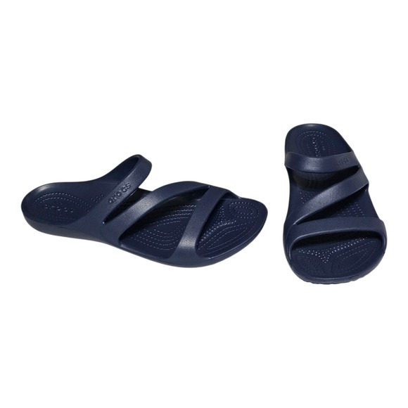 Crocs Kadee II Strappy Sandals Womens 10 Navy Blue Slip On Slides Comfort EUC - Picture 1 of 10